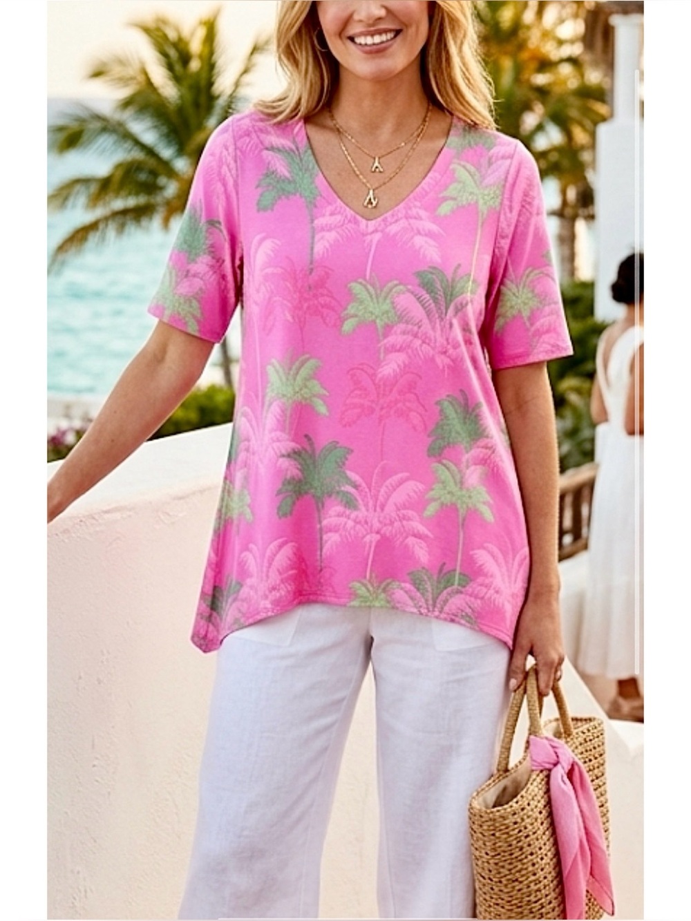 BELLE BEACH TROPICAL ELBOW SLEEVE TOP XL/0X COLORFUL RESORT CRUISE VACATION NWOT